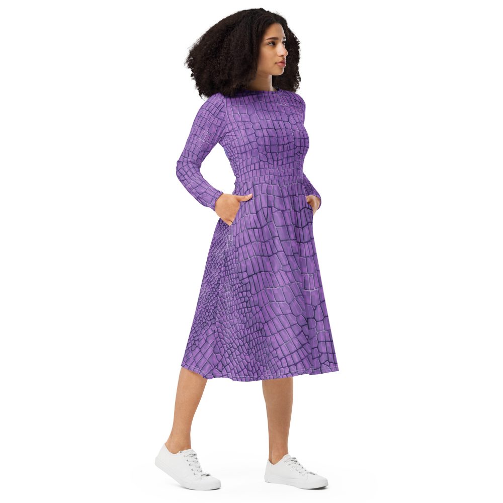 Randall Costume Purple Lizard Dragon Reptile Long Sleeve Midi Dress - Image 4