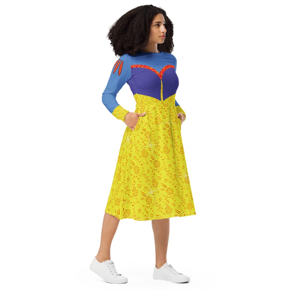 Snow White Costume Princess Cosplay Halloween Long Sleeve Midi Dress - Image 6