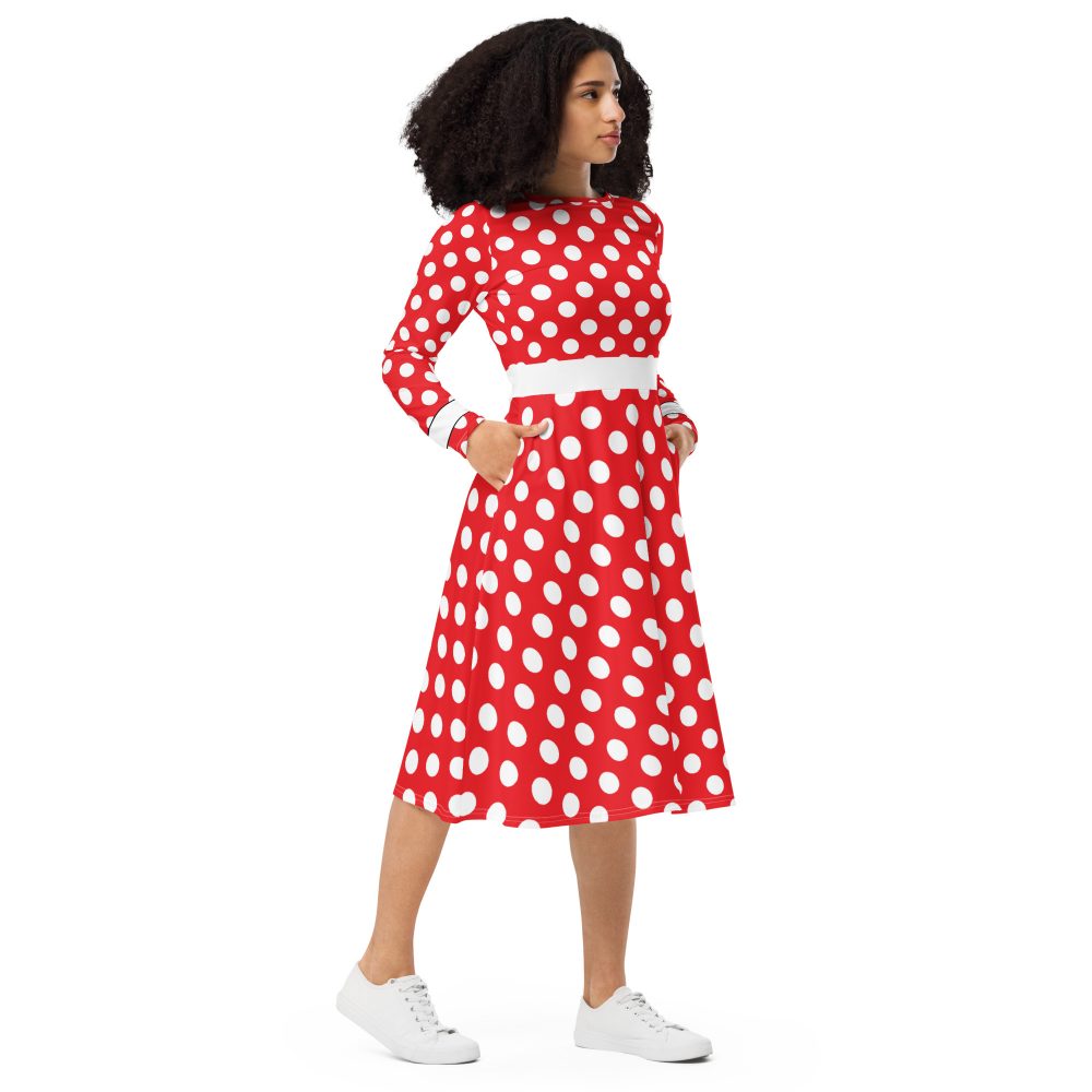 Mouse Costume Red and white Polka Dot Disney Bound Long Sleeve Midi Dress - Image 4