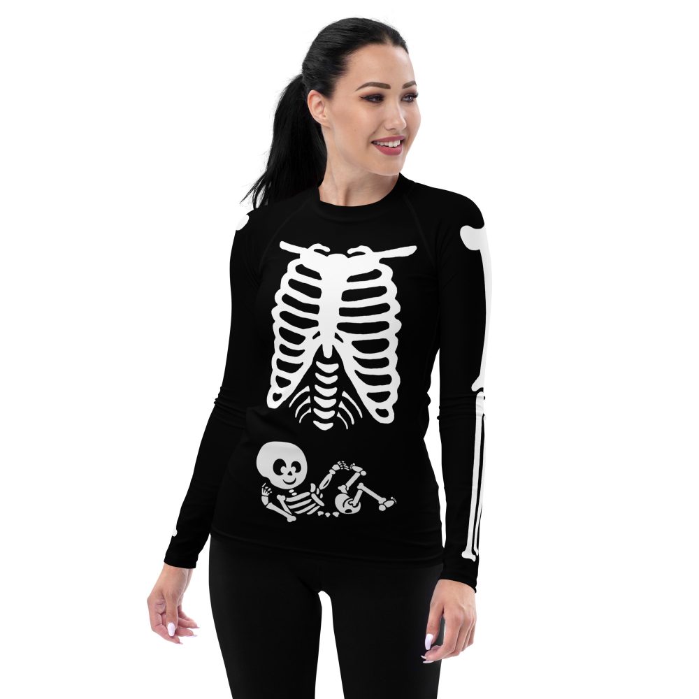 Pregnant Skeleton Baby Halloween Cosplay Costume Women's Rash Guard - Image 3