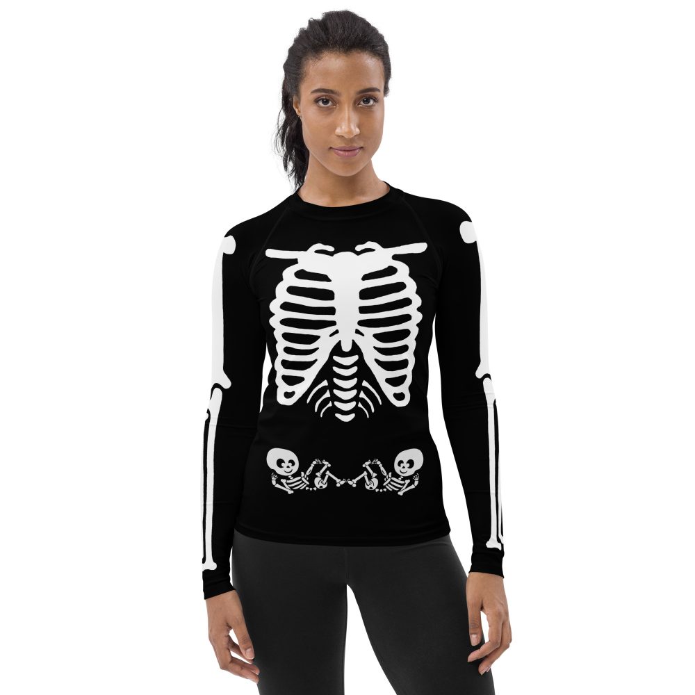 Pregnant Skeleton Baby Twins Halloween Cosplay Costume Women's Rash Guard