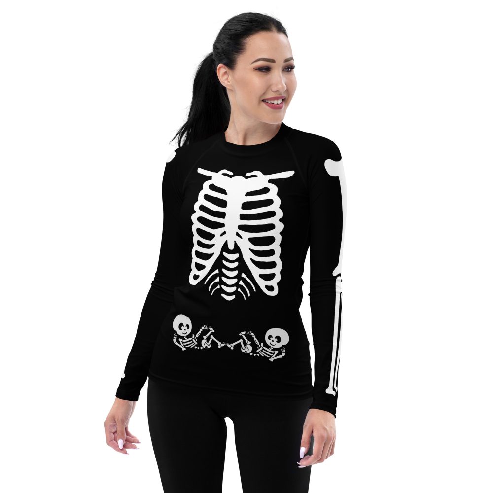 Pregnant Skeleton Baby Twins Halloween Cosplay Costume Women's Rash Guard - Image 3