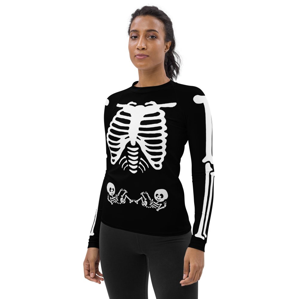 Pregnant Skeleton Baby Twins Halloween Cosplay Costume Women's Rash Guard - Image 6