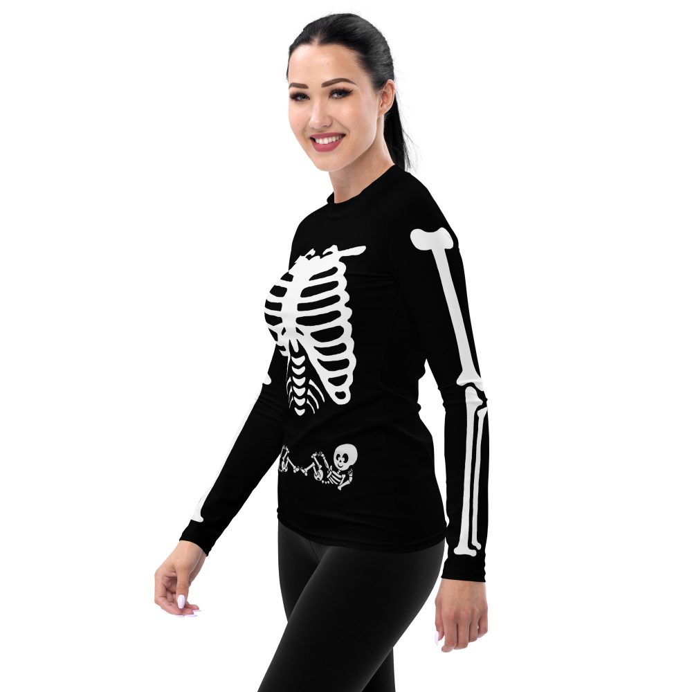 Pregnant Skeleton Baby Twins Halloween Cosplay Costume Women's Rash Guard - Image 4