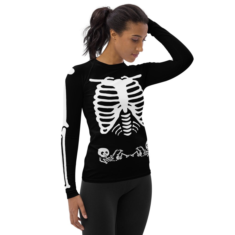 Pregnant Skeleton Baby Twins Halloween Cosplay Costume Women's Rash Guard - Image 7