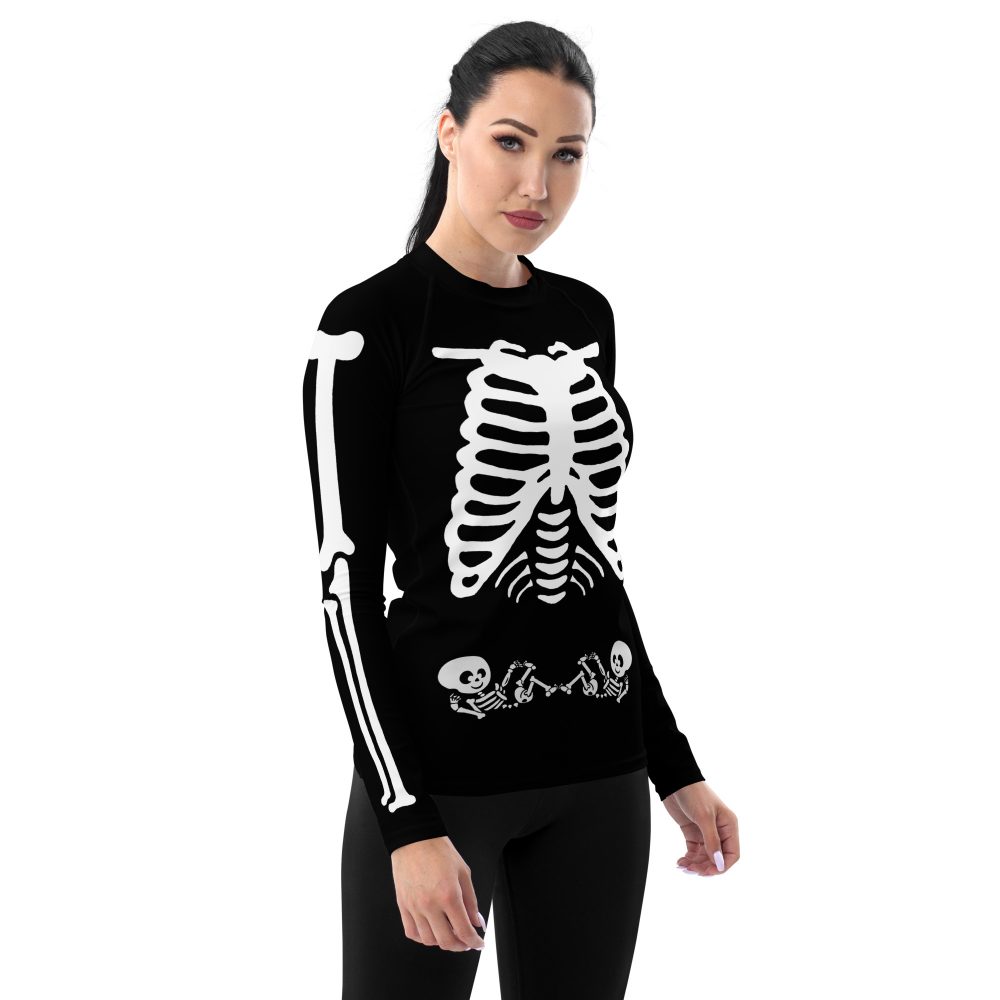 Pregnant Skeleton Baby Twins Halloween Cosplay Costume Women's Rash Guard - Image 5