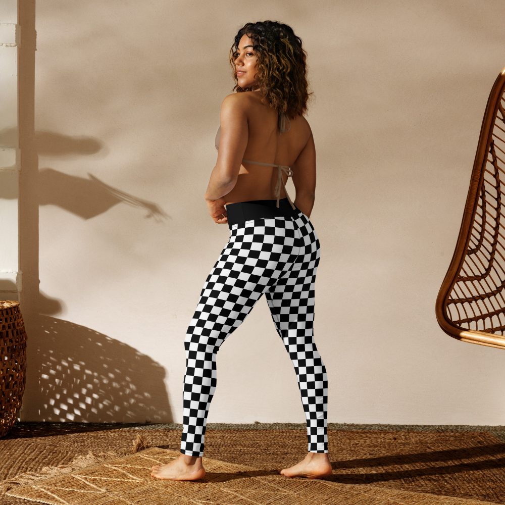 Checkered Black and White Chessboard Yoga Leggings - Image 4