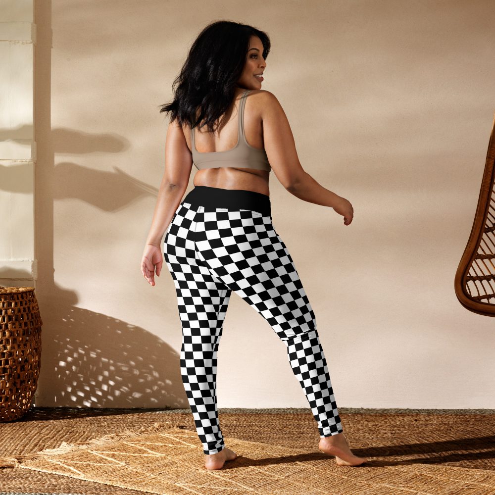 Checkered Black and White Chessboard Yoga Leggings - Image 5
