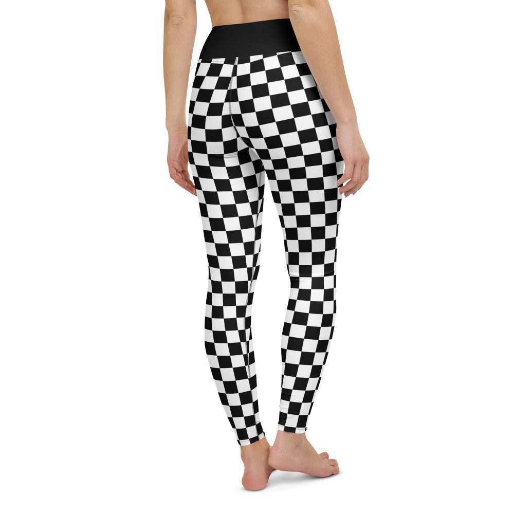 Checkered Black and White Chessboard Yoga Leggings - Image 14