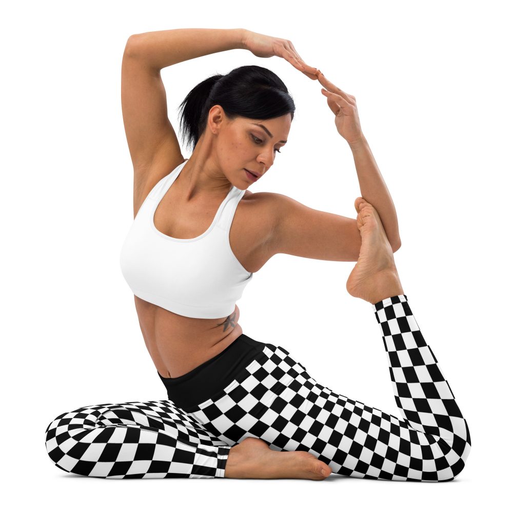 Checkered Black and White Chessboard Yoga Leggings - Image 6