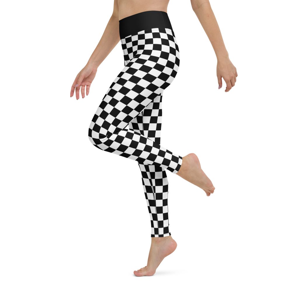 Checkered Black and White Chessboard Yoga Leggings - Image 10