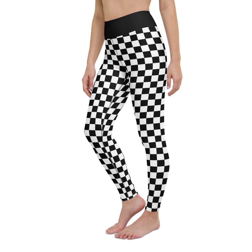 Checkered Black and White Chessboard Yoga Leggings - Image 11