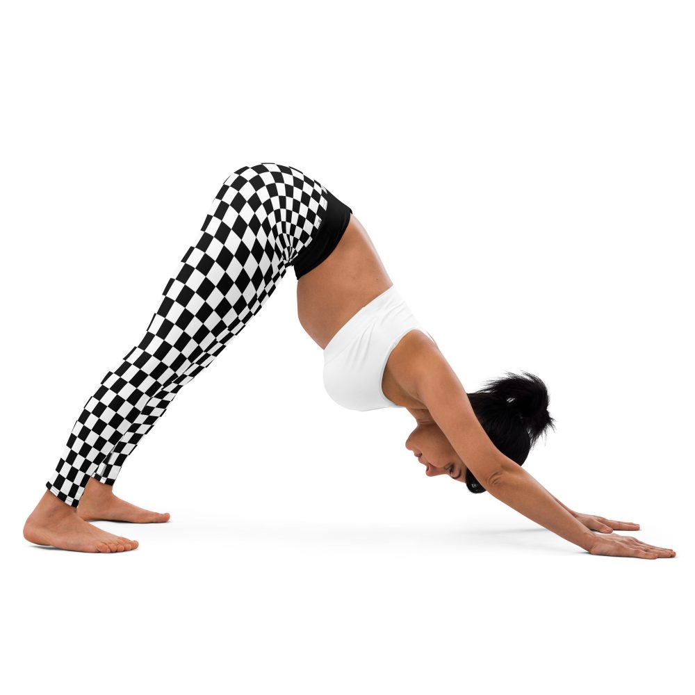 Checkered Black and White Chessboard Yoga Leggings - Image 7