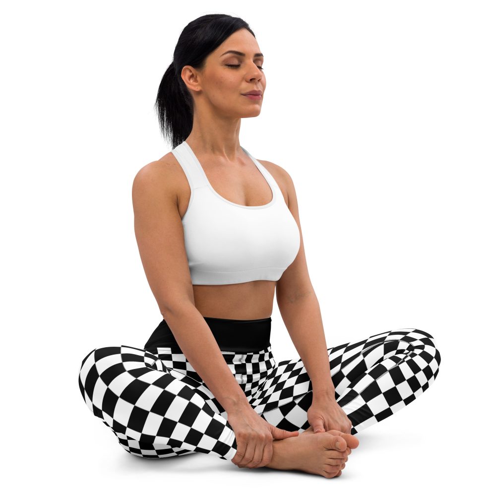 Checkered Black and White Chessboard Yoga Leggings - Image 8