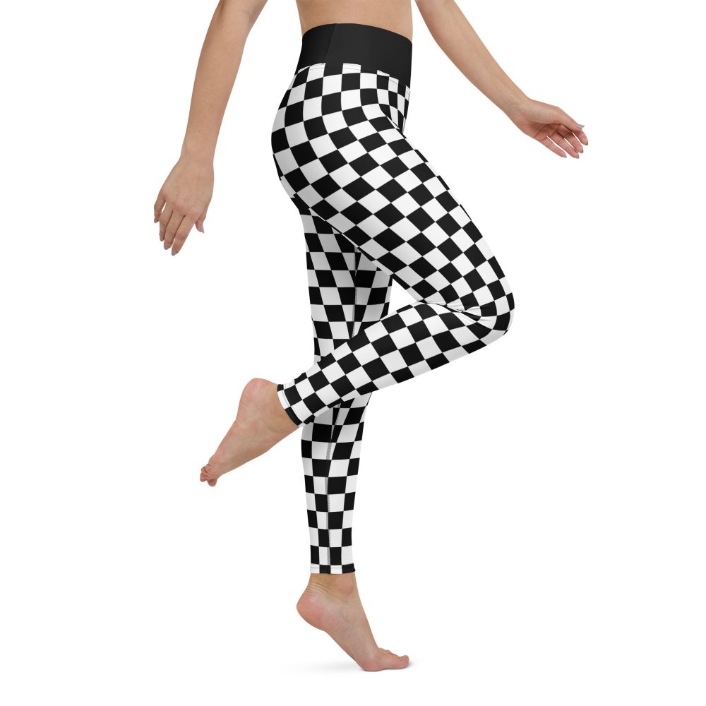Checkered Black and White Chessboard Yoga Leggings - Image 12