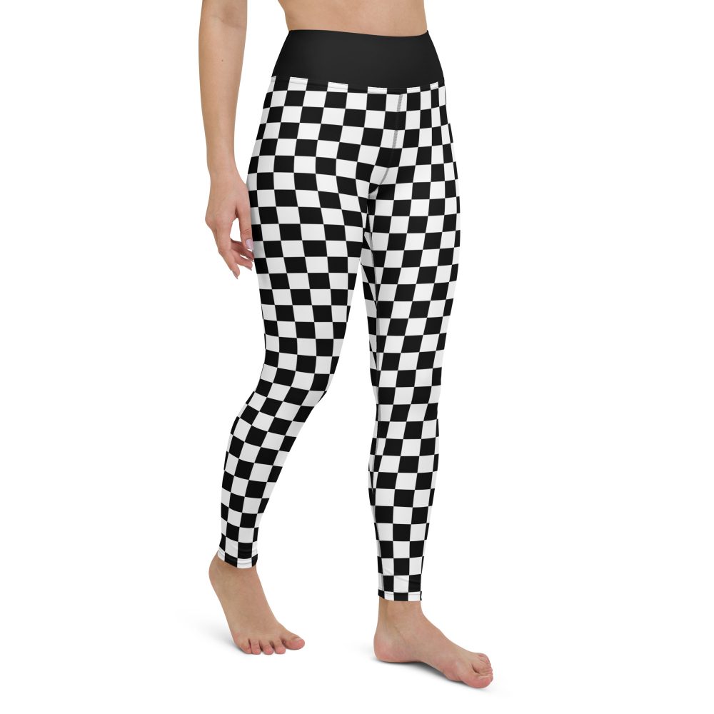 Checkered Black and White Chessboard Yoga Leggings - Image 13