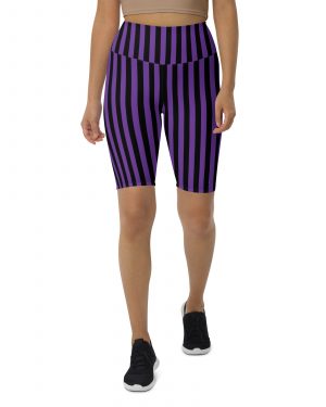Violet – Purple and Black Stripes Pirate Witch Goth Costume Striped Biker Shorts