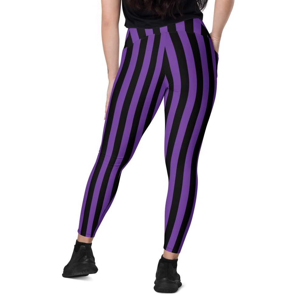 Violet - Purple and Black Striped Pirate Costume Crossover leggings with pockets - Image 10
