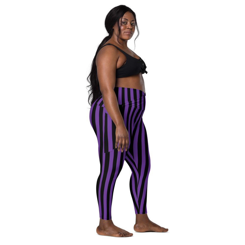 Violet - Purple and Black Striped Pirate Costume Crossover leggings with pockets - Image 5