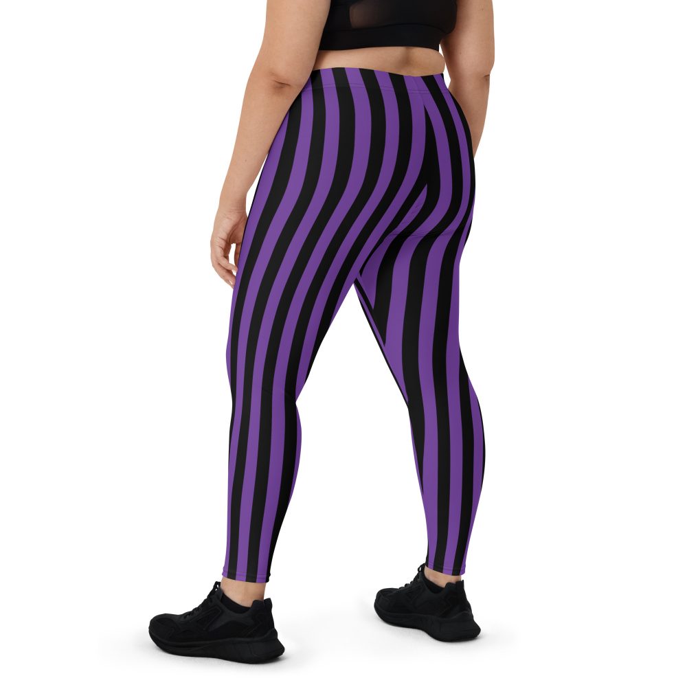 Violet - Purple and Black Stripes Pirate Witch Goth Costume Striped Leggings - Image 2