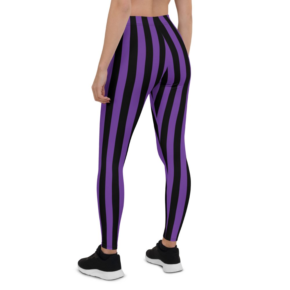 Violet - Purple and Black Stripes Pirate Witch Goth Costume Striped Leggings - Image 5