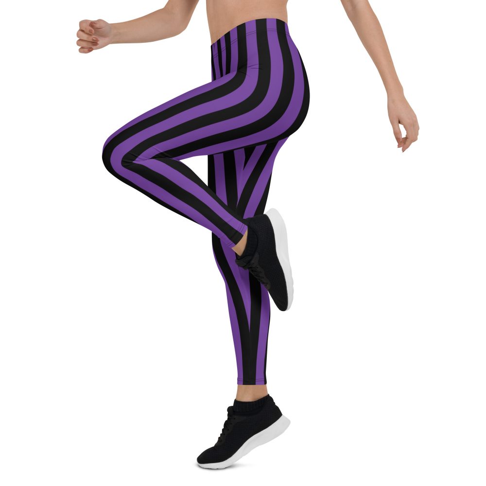 Violet - Purple and Black Stripes Pirate Witch Goth Costume Striped Leggings - Image 7