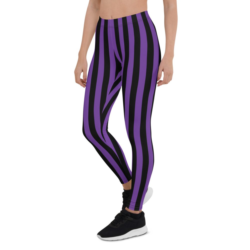 Violet - Purple and Black Stripes Pirate Witch Goth Costume Striped Leggings - Image 6