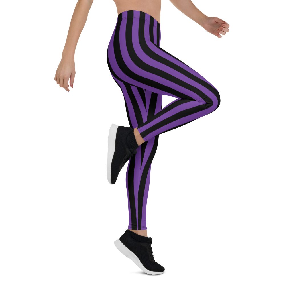 Violet - Purple and Black Stripes Pirate Witch Goth Costume Striped Leggings - Image 9