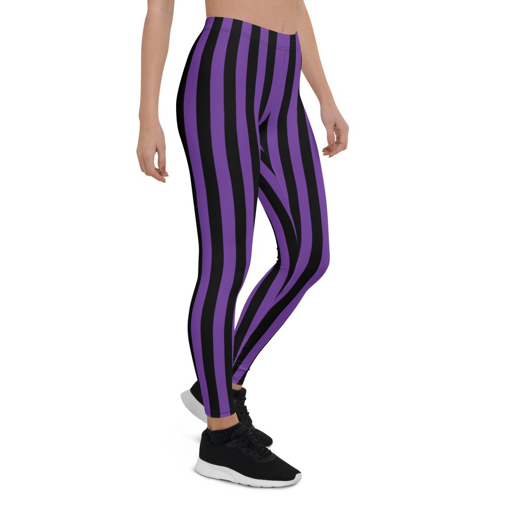 Violet - Purple and Black Stripes Pirate Witch Goth Costume Striped Leggings - Image 8