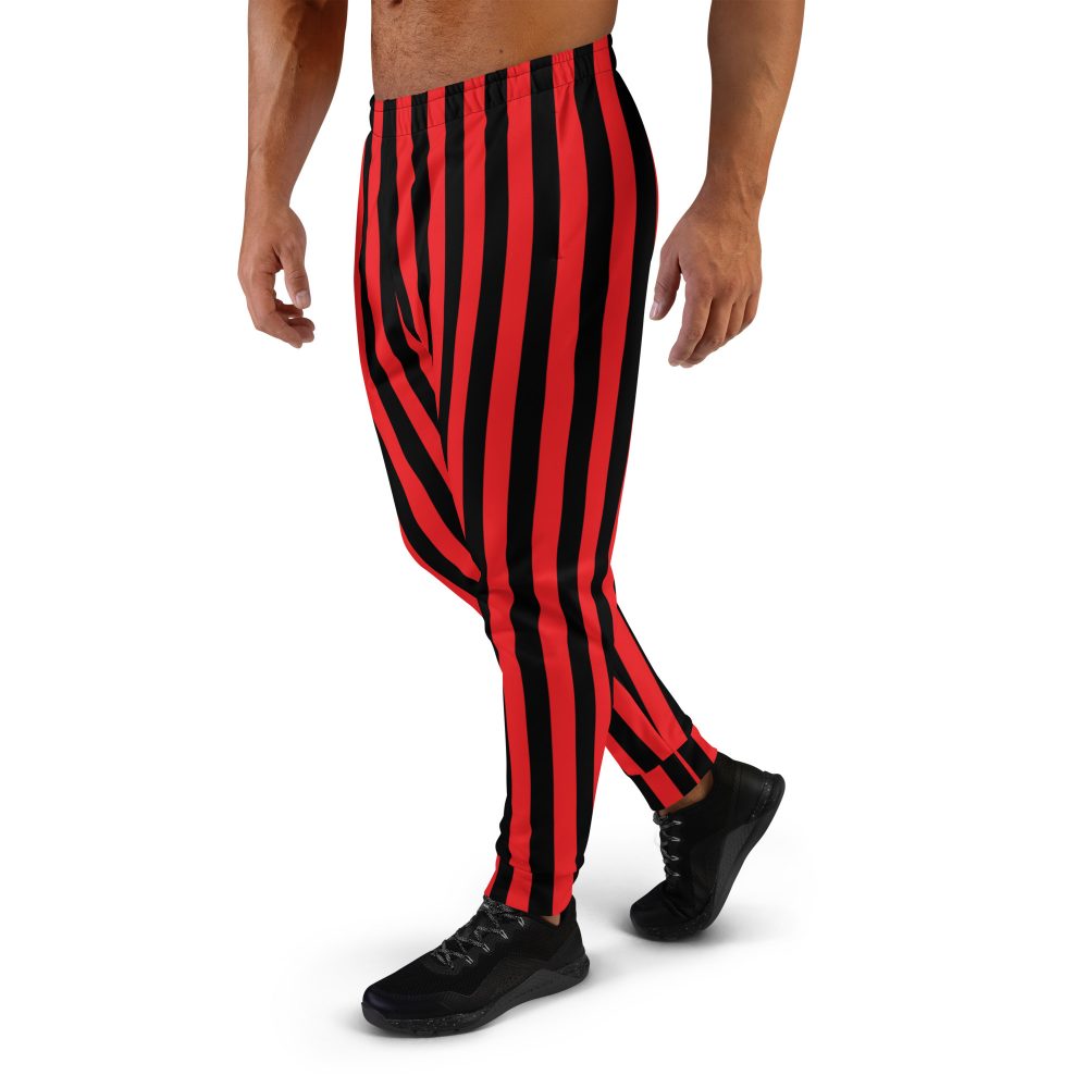 Red and Black Stripes Pirate Witch Goth Costume Striped Men's Slim Fit Joggers - Image 5