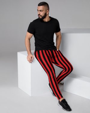 Red and Black Stripes Pirate Witch Goth Costume Striped Men’s Slim Fit Joggers