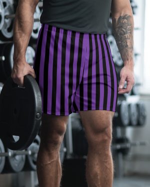 Violet – Purple and Black Stripes Pirate Witch Goth Costume Striped Men’s Athletic Shorts