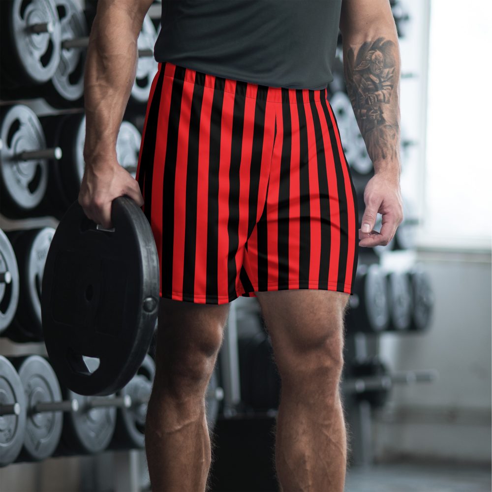 Red and Black Stripes Pirate Witch Goth Costume Striped Men's Athletic Shorts - Image 2