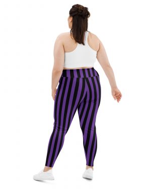 Violet – Purple and Black Stripes Pirate Witch Goth Costume Striped Plus Size Leggings