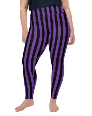 Violet – Purple and Black Stripes Pirate Witch Goth Costume Striped Plus Size Leggings