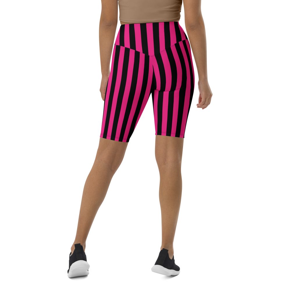 Pink Magenta and Black Stripes Pirate Witch Goth Costume Striped Biker Shorts - Image 12