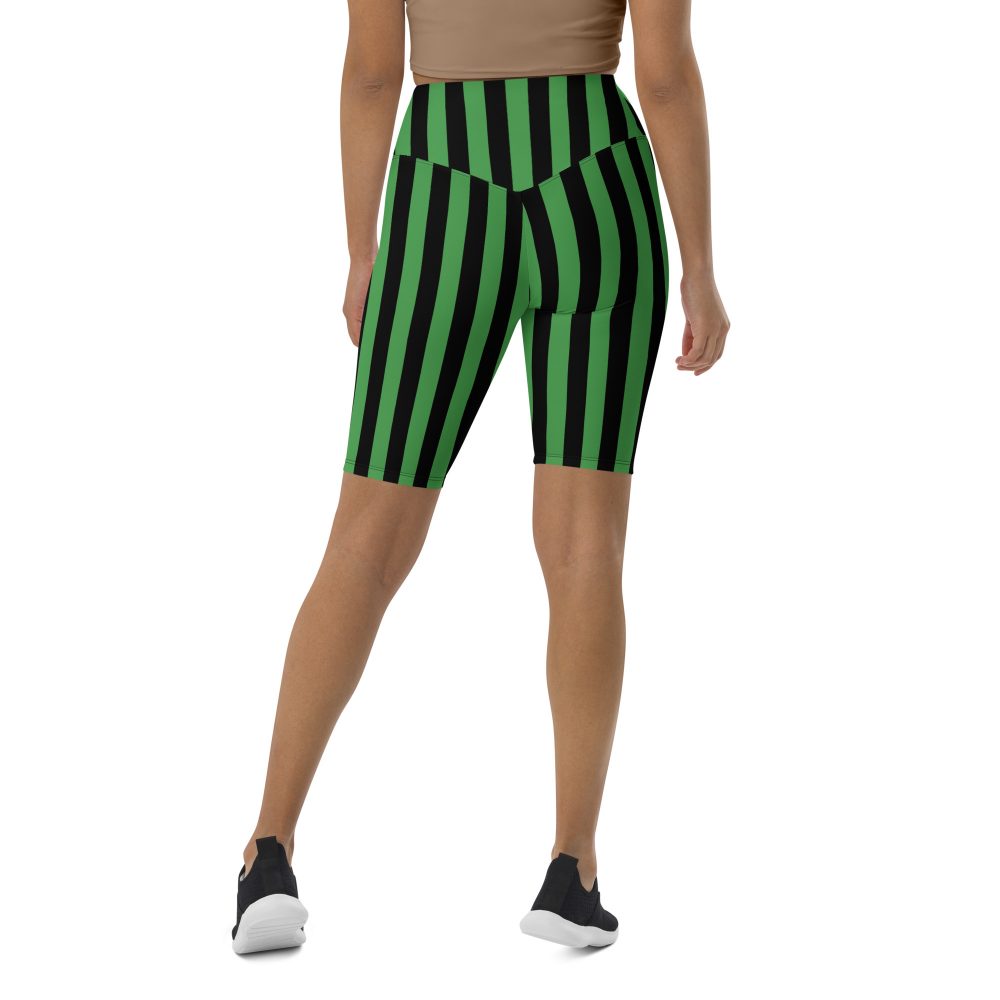 Green and Black Stripes Halloween Witch Pirate Costume Striped Biker Shorts - Image 12