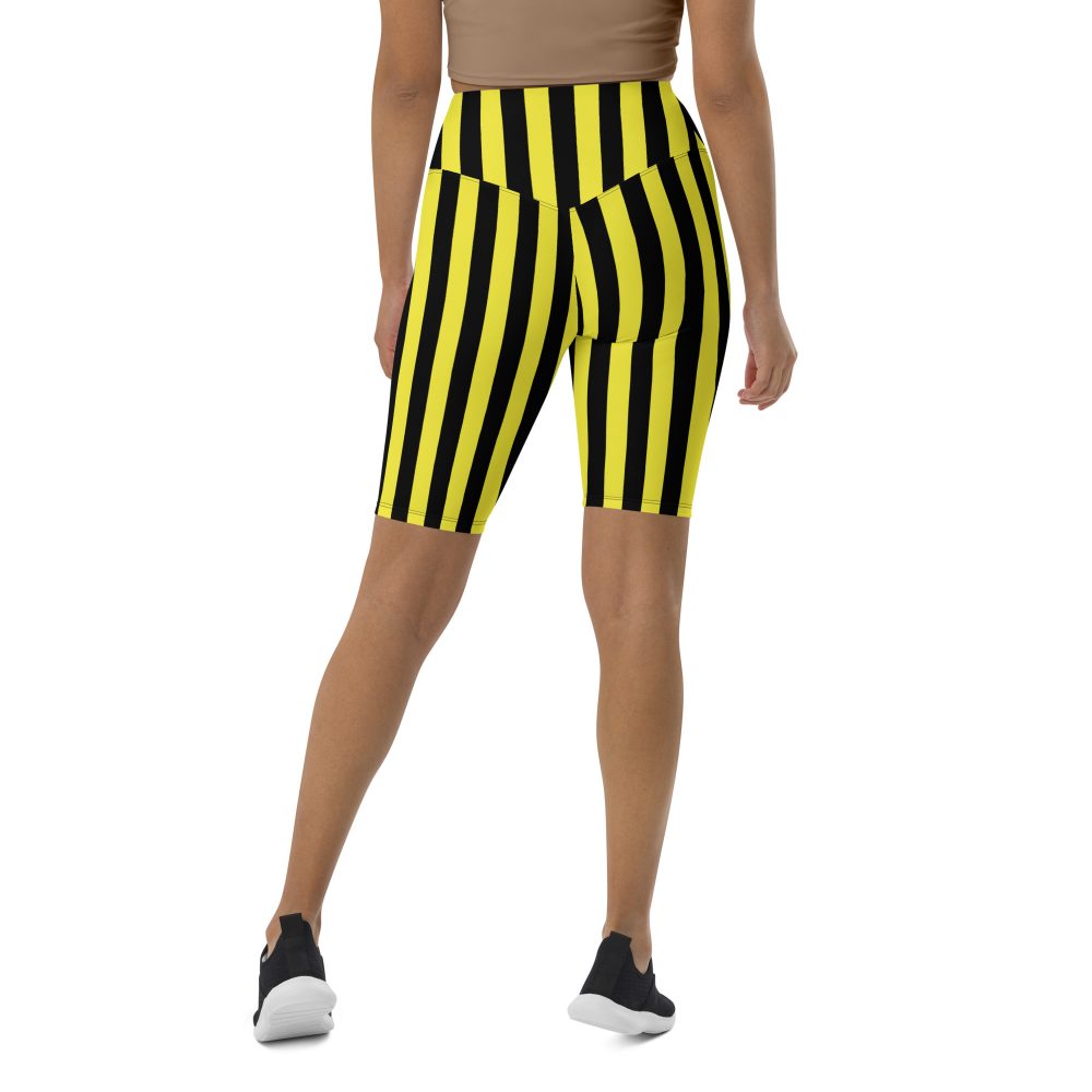 Yellow and Black Stripes Pirate Witch Goth Costume Striped Biker Shorts - Image 12