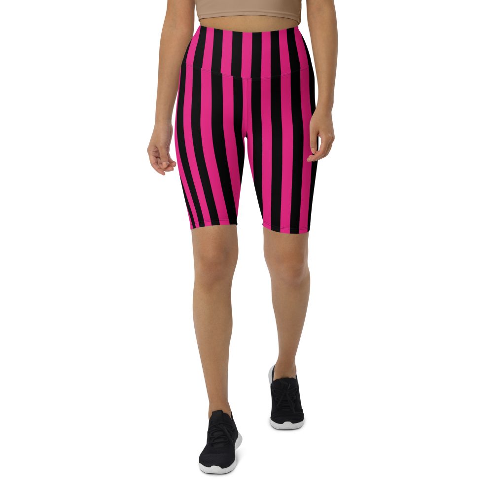 Pink Magenta and Black Stripes Pirate Witch Goth Costume Striped Biker Shorts