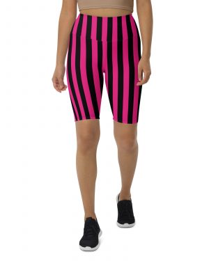 Pink Magenta and Black Stripes Pirate Witch Goth Costume Striped Biker Shorts