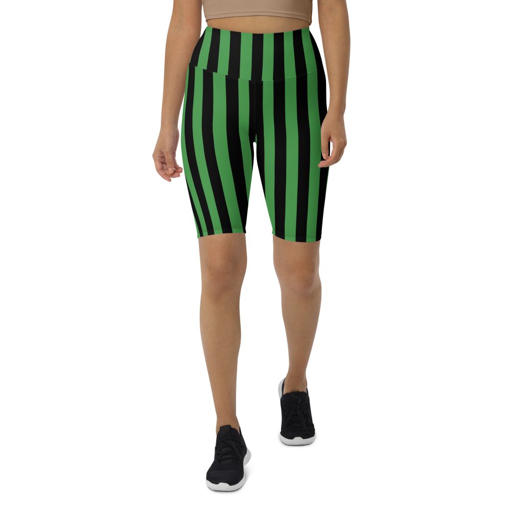 Green and Black Stripes Halloween Witch Pirate Costume Striped Biker Shorts