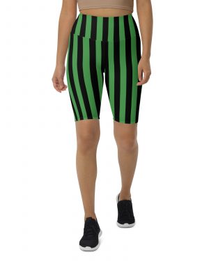 Green and Black Stripes Halloween Witch Pirate Costume Striped Biker Shorts
