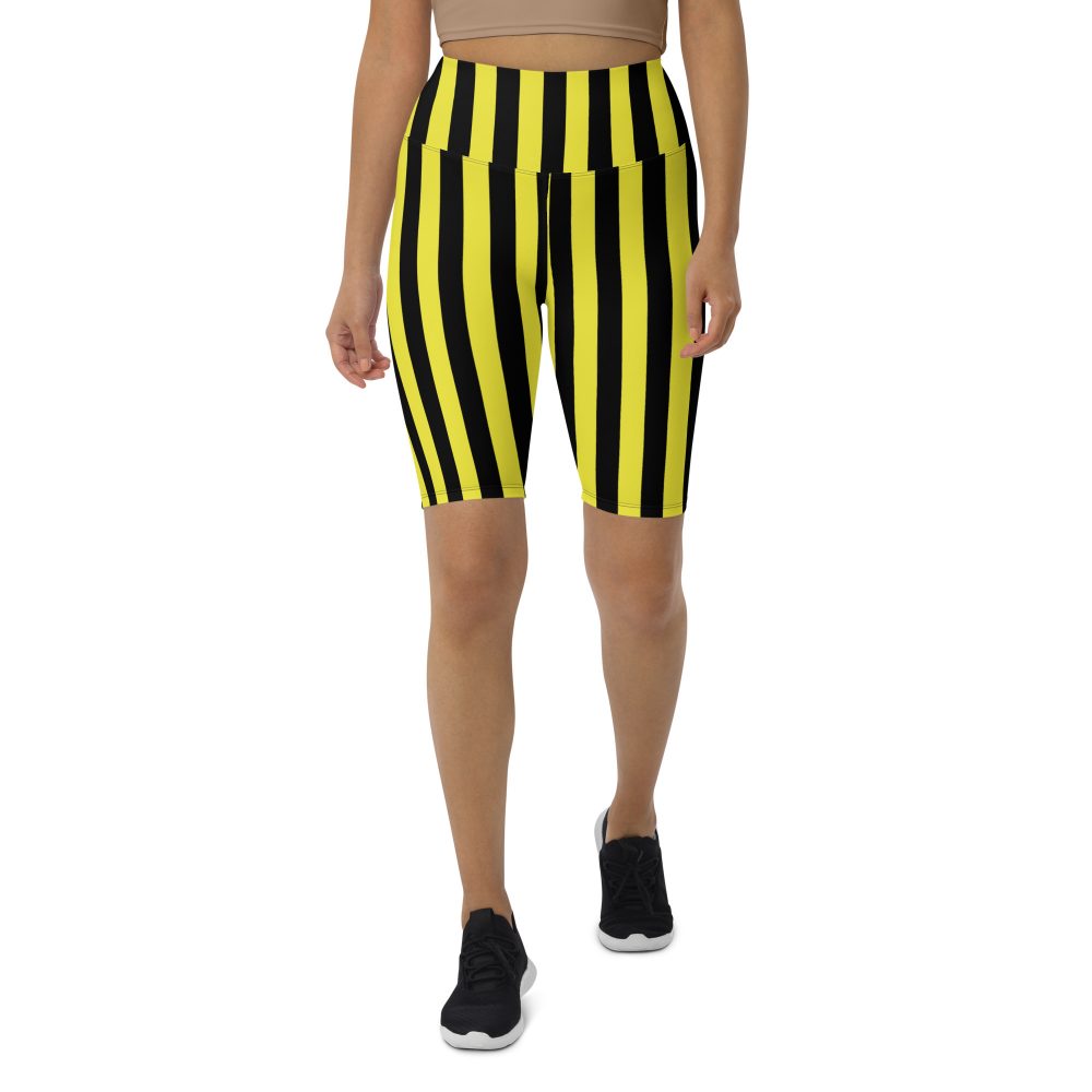 Yellow and Black Stripes Pirate Witch Goth Costume Striped Biker Shorts