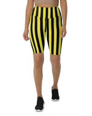 Yellow and Black Stripes Pirate Witch Goth Costume Striped Biker Shorts