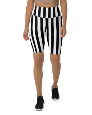 Black and White Stripes Pirate Witch Goth Costume Striped Bike Shorts