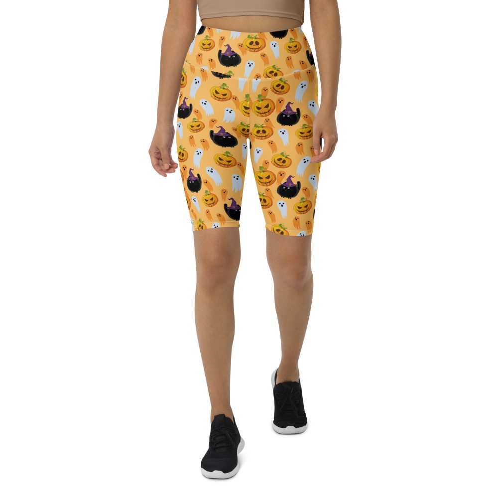Pumpkin Ghost Cats Halloween Bike Shorts