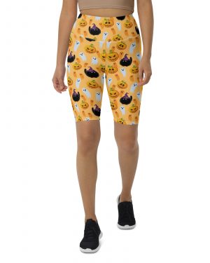 Pumpkin Ghost Cats Halloween Bike Shorts