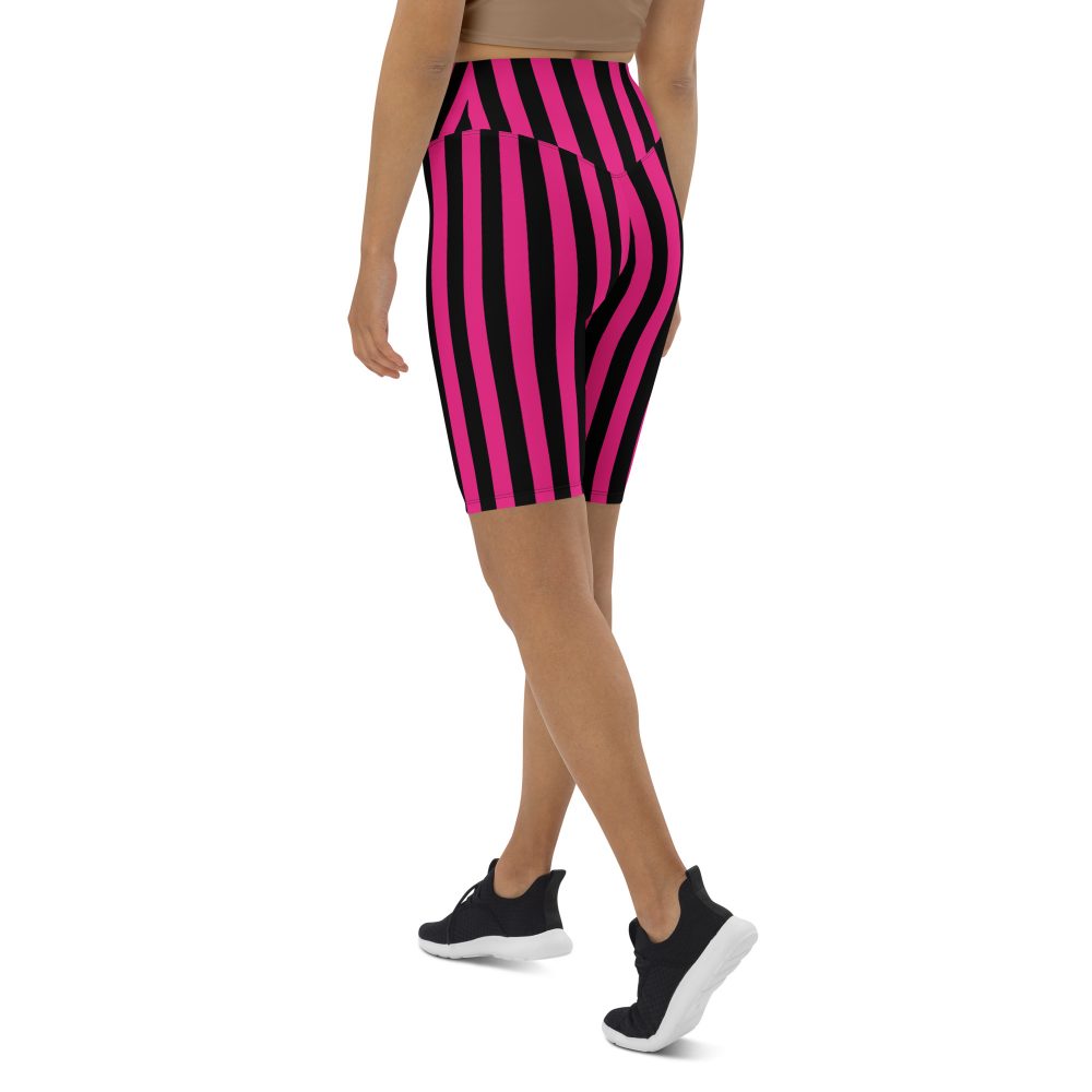 Pink Magenta and Black Stripes Pirate Witch Goth Costume Striped Biker Shorts - Image 10