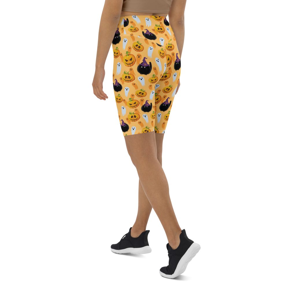 Pumpkin Ghost Cats Halloween Bike Shorts - Image 10