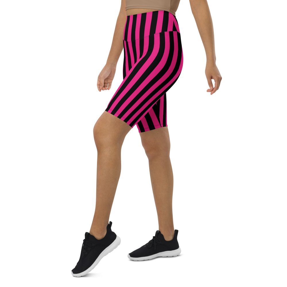 Pink Magenta and Black Stripes Pirate Witch Goth Costume Striped Biker Shorts - Image 11